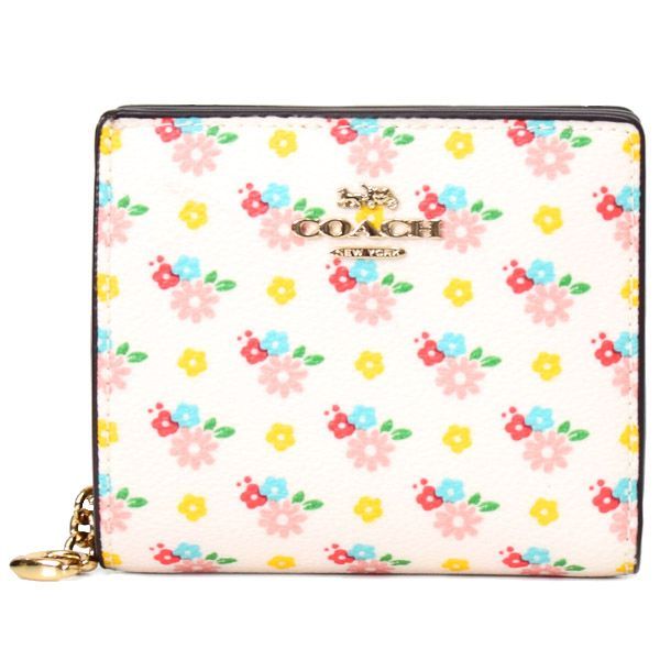 コーチ 財布 COACH レザー 花柄 フローラル スナップ ミニ コンパクト ウォレット 二つ折り財布 チャークマルチ CFA24
