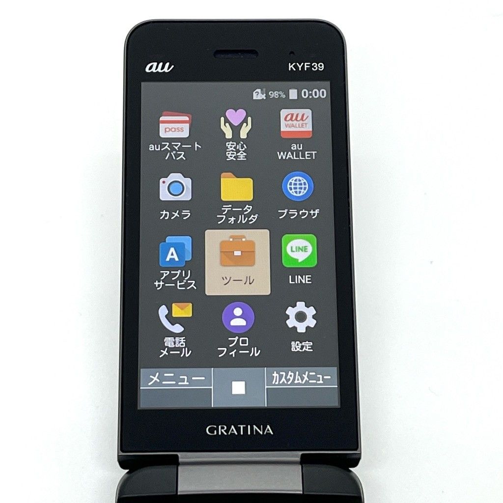 良品】GRATINA KYF39 墨 ブラック au SIMロック解除済 4G LTEケータイ