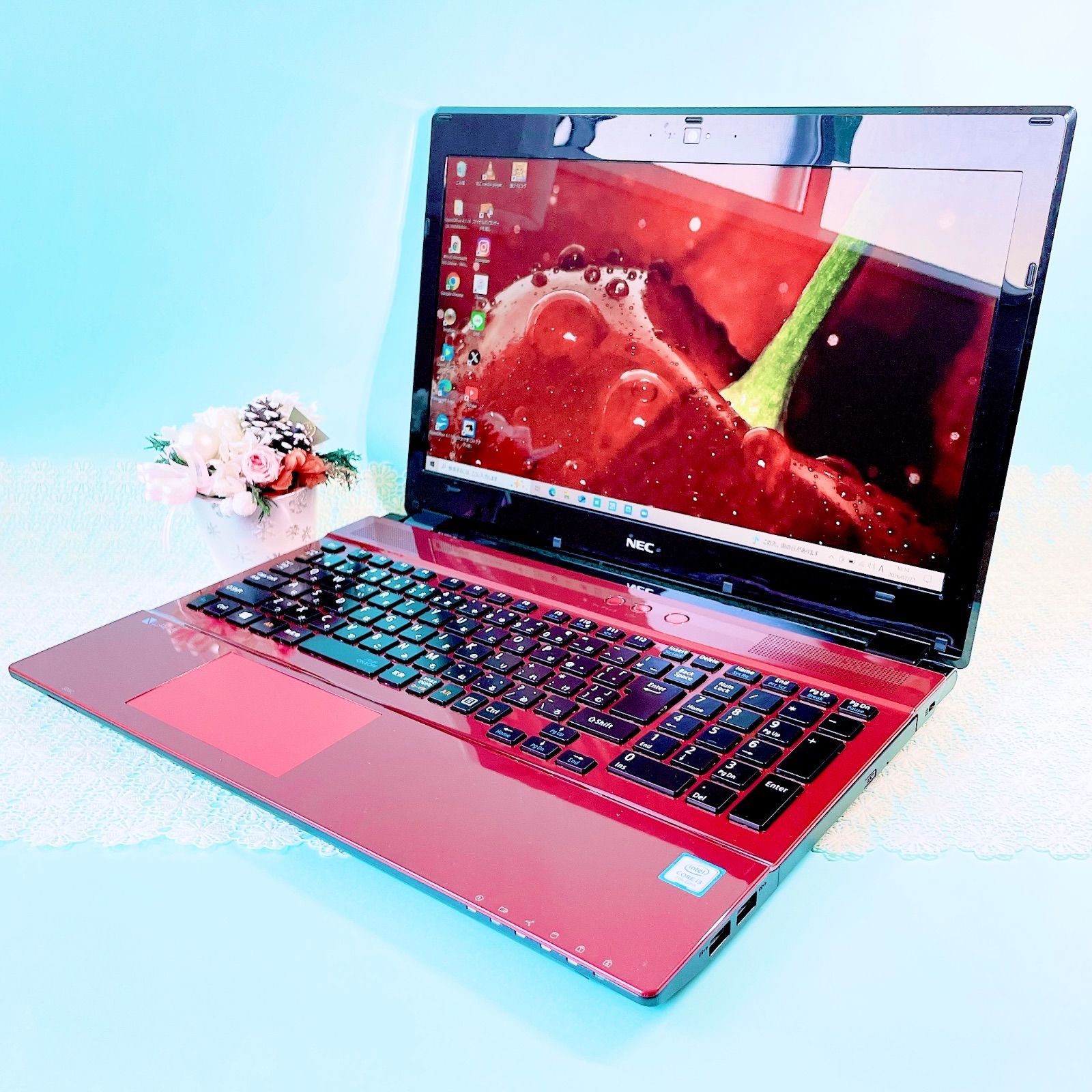 バッテリー良好‼️ブルーレイ見れる✨️赤ノートパソコン✨️カメラ付き✨️初期設定済み事務 バッテリー良好‼️NEC大容量1TB Blu-ray ノートパソコン WEBカメラ