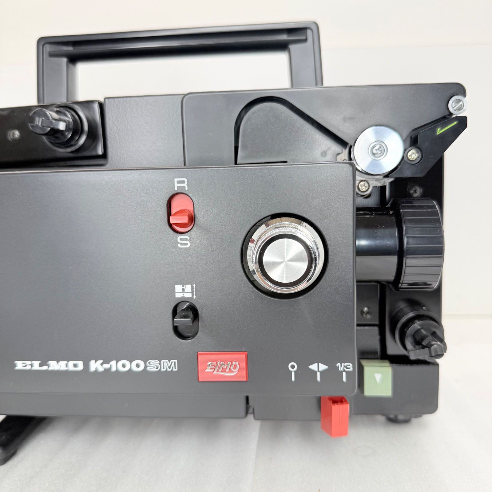 ELMO K-100SM 8mmフィルム映写機 本体 カバー スクリーン セット 元箱・取説付】ELMO エルモ 8mm映写機 K-100SM 通電・ランプ確認済 E-3