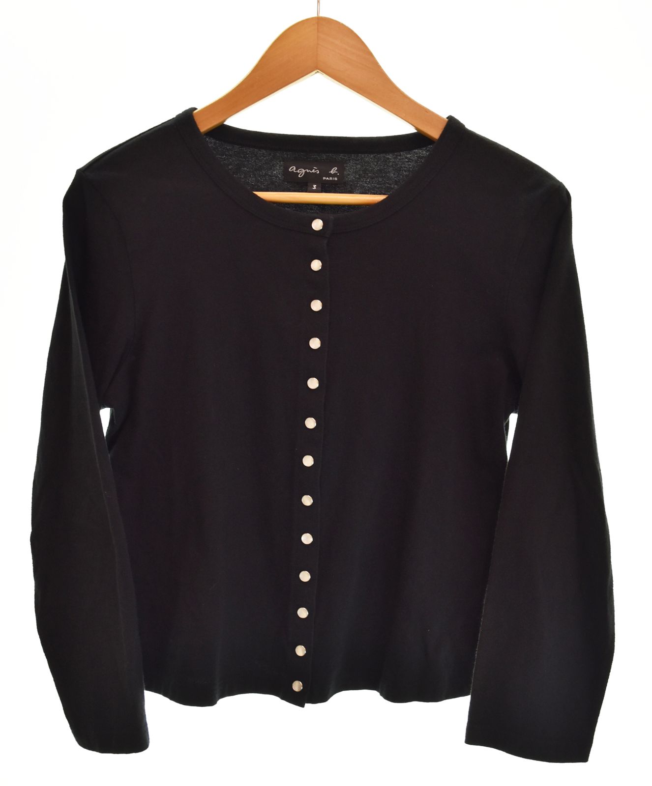 アニエスベー agnes b. 19AW Pression Cardigan プレッション カーディガン トップス スナップボタン 薄手 ED17J000 H19 カーディガン ブラック Lサイズ 3 103LT-260