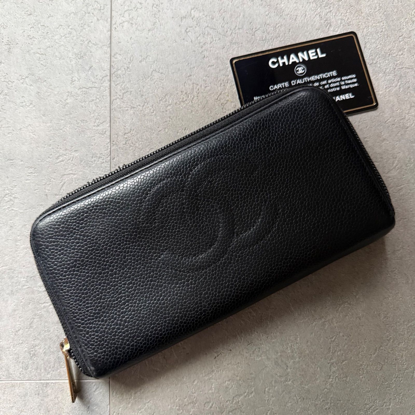 CHANEL シャネル ラウンドファスナー長財布 キャビアスキン デカココ 