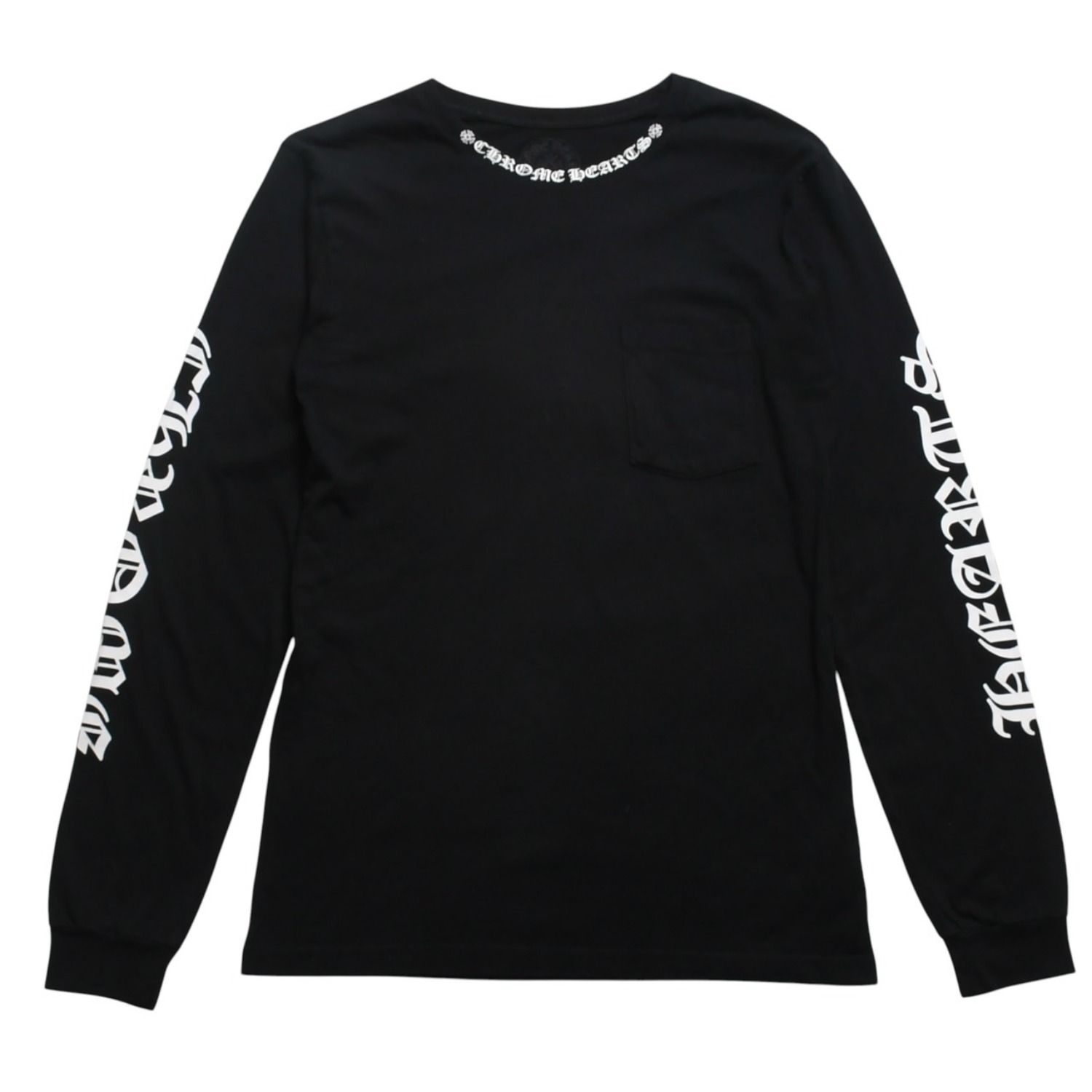 CHROME HEARTS クロムハーツ ネックロゴ ポケットロングスリーブTシャツ CHプラス ホースシュー スクロールラベル オールドイングリッシュロゴ ブラック Mサイズ 美品 中古 4a005569