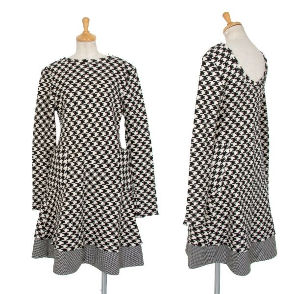 ヨウジヤマモト ファムYohji Yamamoto FEMME ハウンドトゥース裁ち切りワンピース 黒オフ1