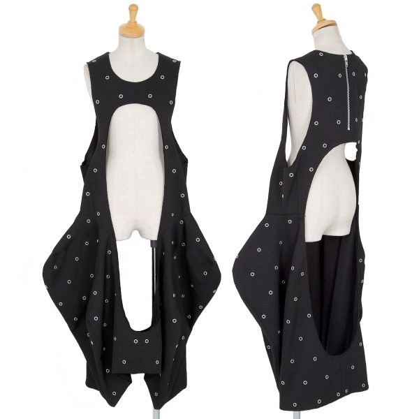 コムデギャルソンCOMME des GARCONS ウールギャバハトメデザイン変形ワンピース 黒XS