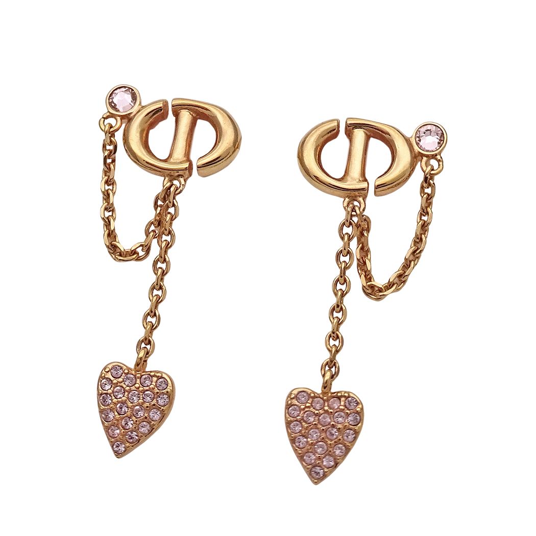 ディオール Dior ピアス レディース ブランド ラインストーン ゴールド CDロゴ ハート 【中古】 33,735円