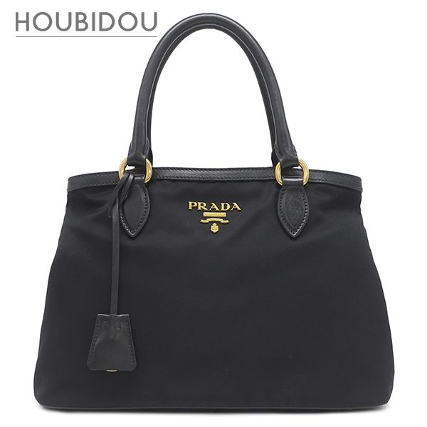 プラダ PRADA 2WAYバッグ ロゴプレート 2WAY バッグ ナイロン レザー NERO ゴールド金具 黒 ハンドバッグ ショルダー テスート 【中古】