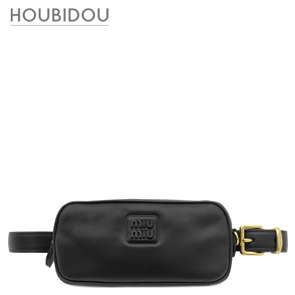 ミュウミュウ MIU MIU ウエストバッグ ロゴ ウエストポーチ レザー ブラック ゴールド金具 黒 ベルトバッグ DNP104 【保存袋】【中古】