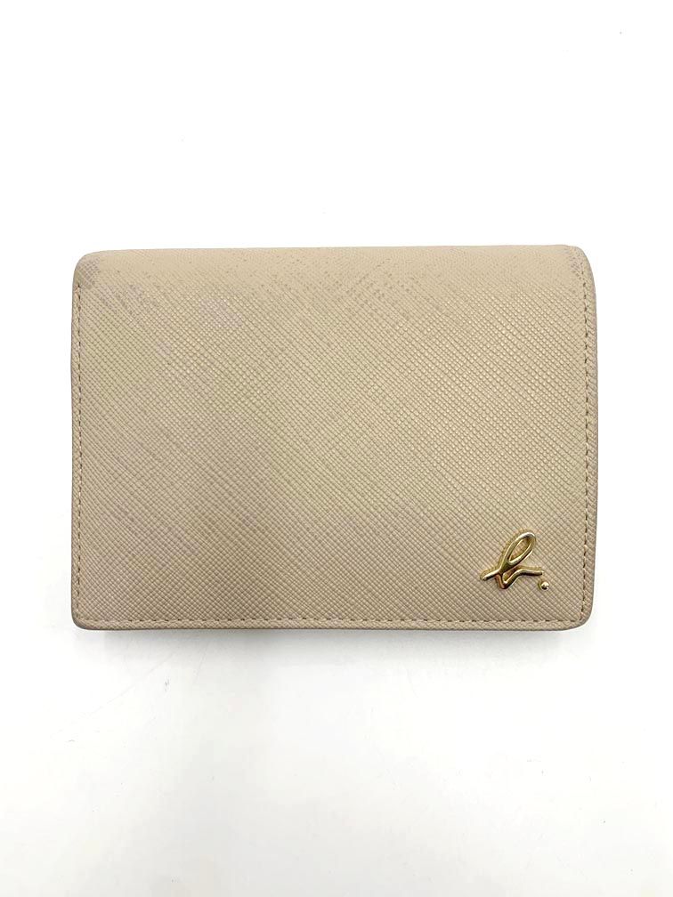 agnes b アニエスベー サフィアーノエンボス 二つ折り 財布 ベージュ
