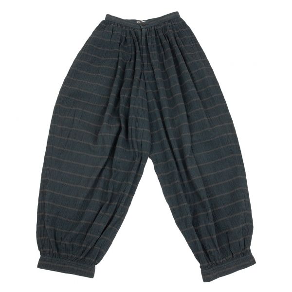 イッセイミヤケISSEY MIYAKE コットンクレープボーダーパンツ 深緑9
