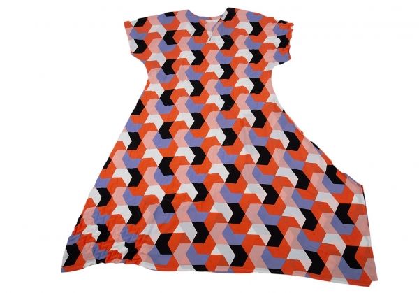 イッセイミヤケISSEY MIYAKE 幾何学プリントプリーツ切替半袖
