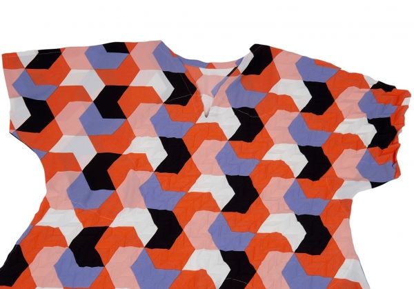 イッセイミヤケISSEY MIYAKE 幾何学プリントプリーツ切替半袖