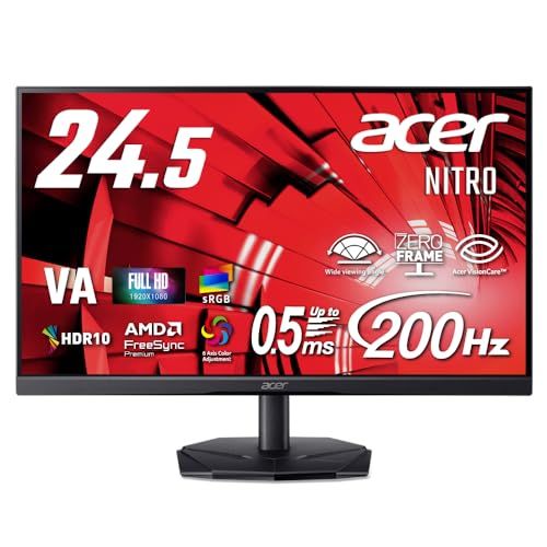 Acer 24.5インチ フルHD 200Hz 0.5ms(GTG) 広視野角 VA 非光沢 sRGB 99% AMD FreeSync Premium HDR10 ブラックブースト VRB対応 ブルーライト低減 HDMI 2.0 DisplayPort yu