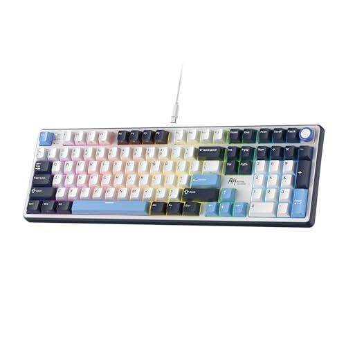 RK ROYAL KLUDGE X104 フルサイズメカニカルキーボード、有線クリーミーゲーミングキーボード（テンキーとノブ付き）、104キー、リニアスイッチ、RGBバックライト、Windows/Mac用オンラインソフトウェア、US QWERTYyu