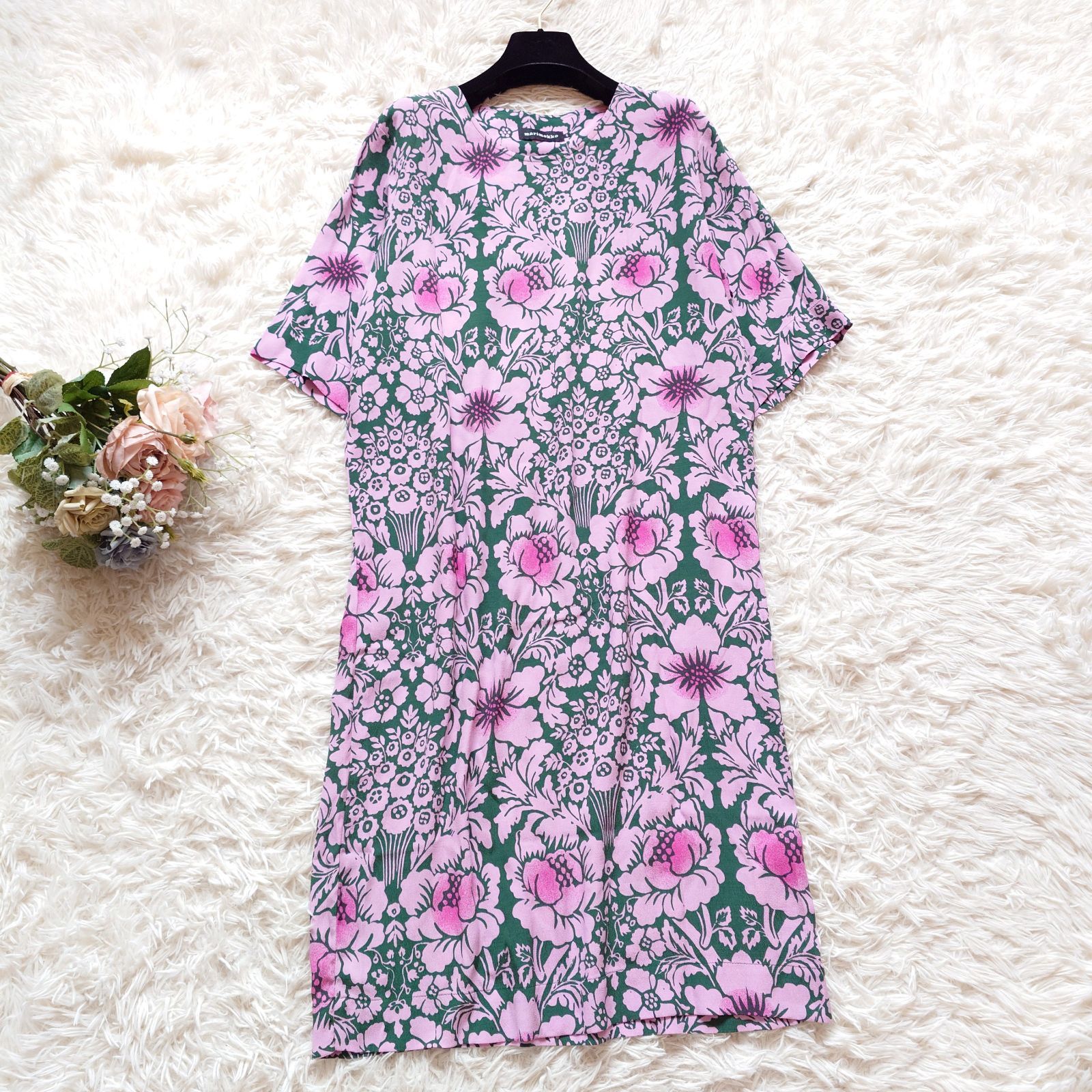 美品 Marimekko マリメッコ Lidia Juhannus ワンピース 総柄 花柄 ビスコース オーバーサイズ
