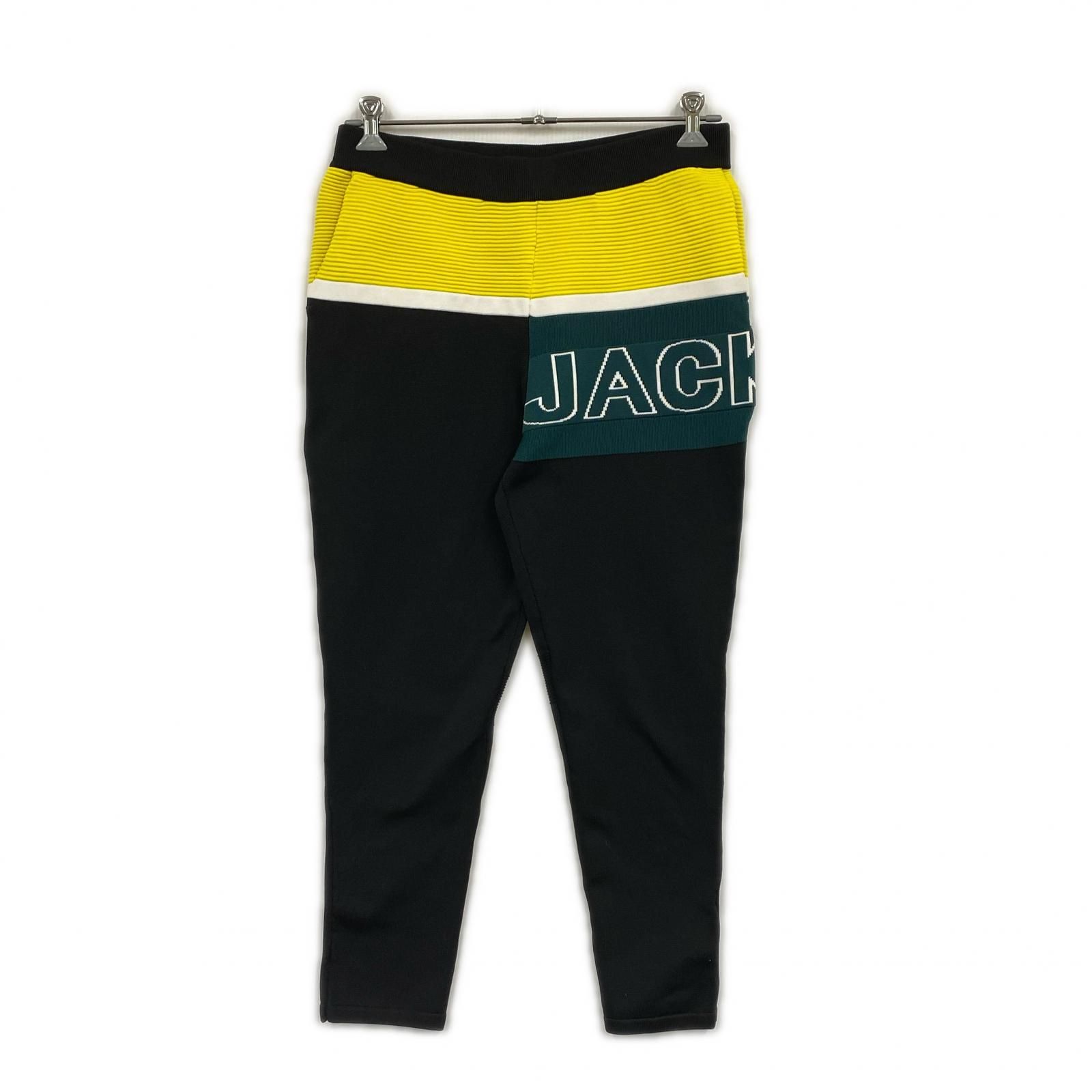 中古 メンズ ジャックバニー Jack Bunny!! ジョガーパンツ 5(L) ブラック×イエロー 黒系 ニット パネルボーダー柄 ウエストゴム