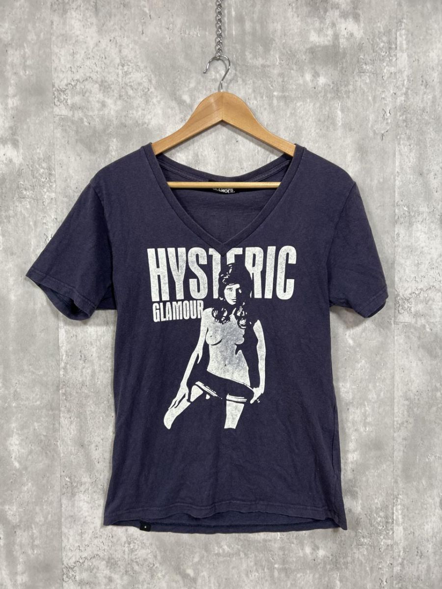 HYSTERIC GLAMOUR ヒステリックグラマー Vカット 00’ｓ Ｙ２Ｋ Tシャツ sizeS/紺 ■◆◎レディース