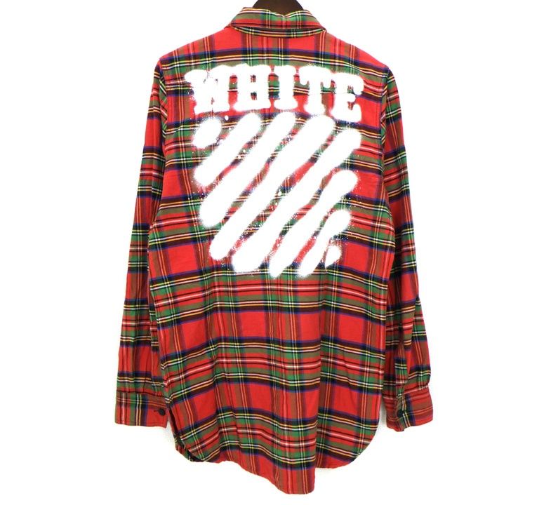 オフホワイト OFF WHITE スプレー ロゴ バイアス チェック 長袖 シャツ