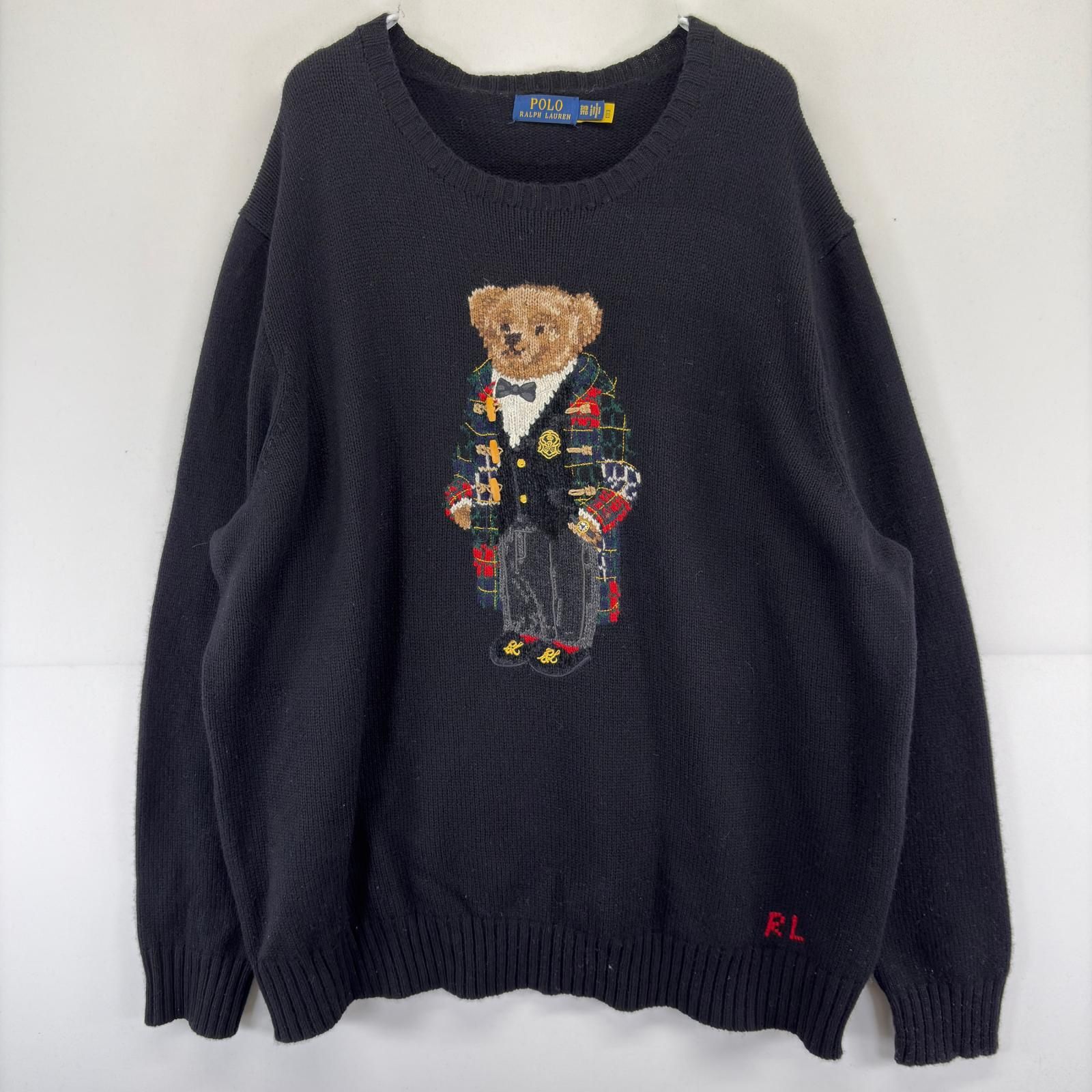 古着 ポロバイラルフローレン Polo by Ralph Lauren ニット セーター ポロベア ウール 大きいサイズ 3XB ブラック メンズ 24,420円