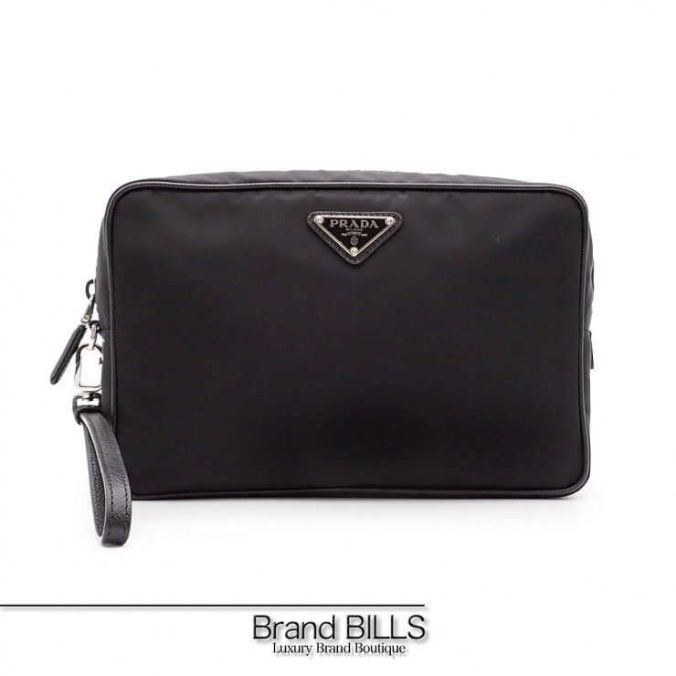 未使用品 PRADA プラダ セカンドバッグ クラッチバッグ 2NE007 テスート トライアングルロゴ ブラック シルバー金具 メンズ 59,400円