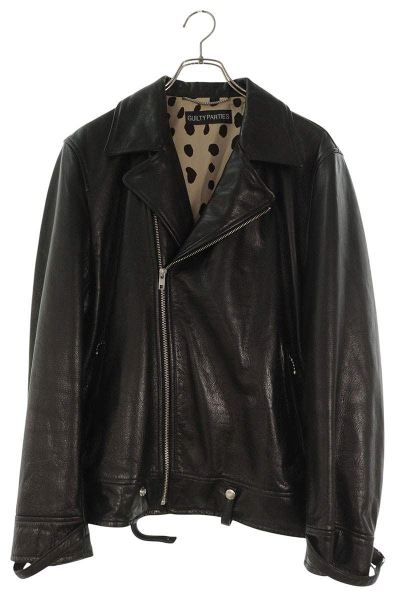 マコマリア レザージャケット ライダースジャケット ドット柄 ワコマリア LEATHER DOUBLE RIDERS JACKET 裏地レオパード柄ダブル