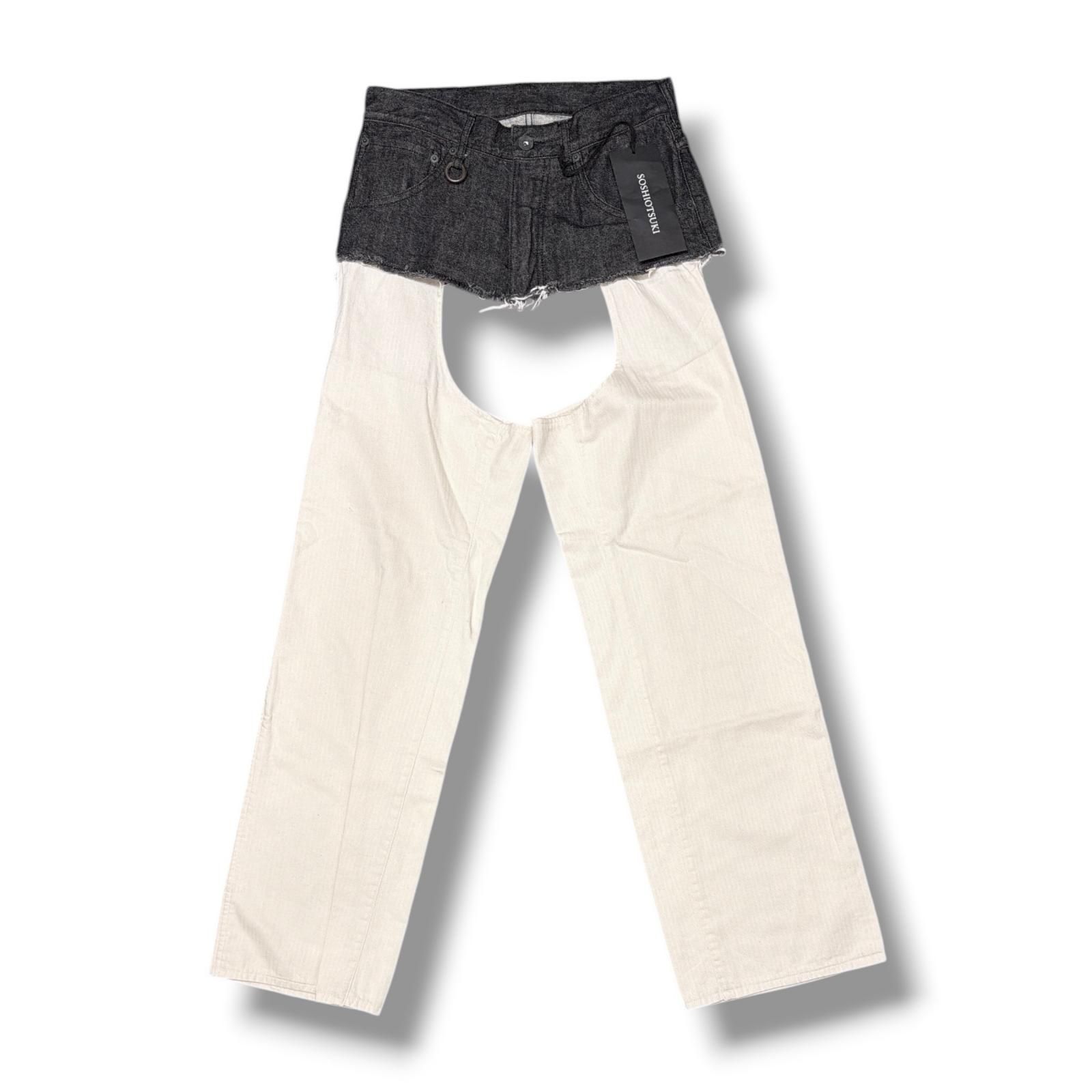 参考上代39600円 未使用 SOSHIOTSUKI 24SS DENIM CHAPS デニムチャップス パンツ ソウシオオツキ S24SS12DNM ブラック 44 （20137M） 参考上代39600円 未使用 SOSHIOTSUKI 24SS DENIM CHAPS デニム