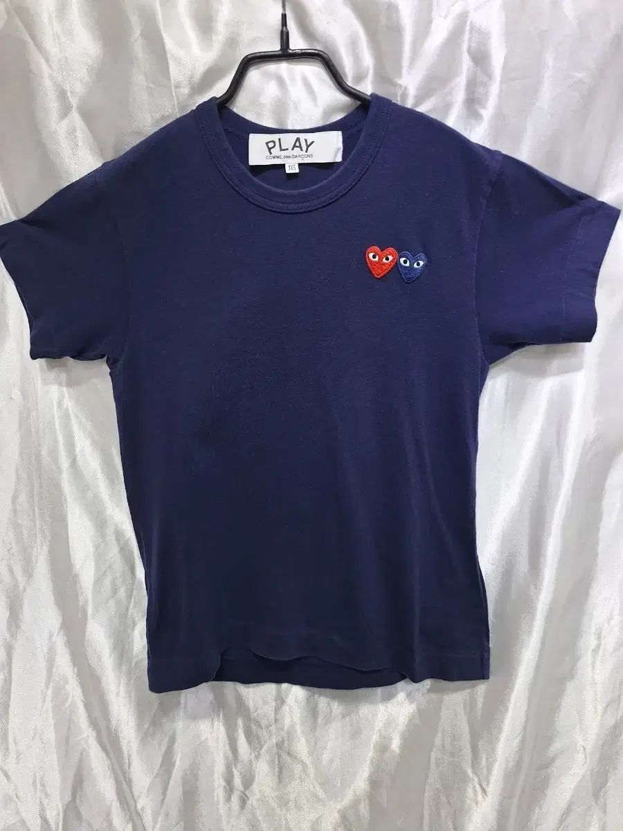 正規品 コム・デ・ギャルソン PLAY ネイビ ダブルハート ワッペン Tシャツ XXS