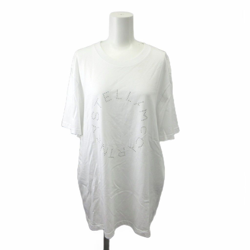 ステラマッカートニー STELLA McCARTNEY Tシャツ ラインストーン XS 白 ホワイト ラウンドネック 半袖 ロゴ カットソー 6J0158 3SPX38 /YU ■GY19