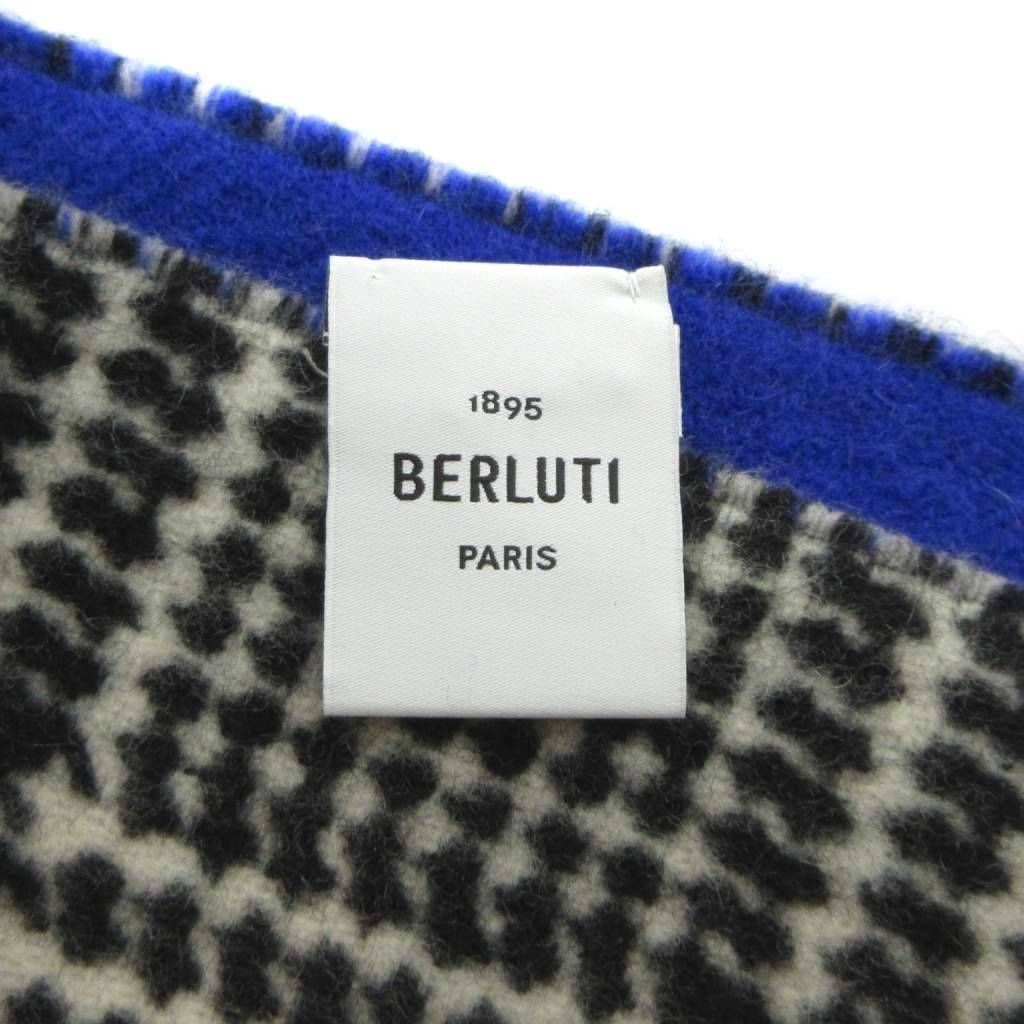 ベルルッティ Berluti マフラー ロゴ フリンジ カシミヤ 青 ブルー 黒