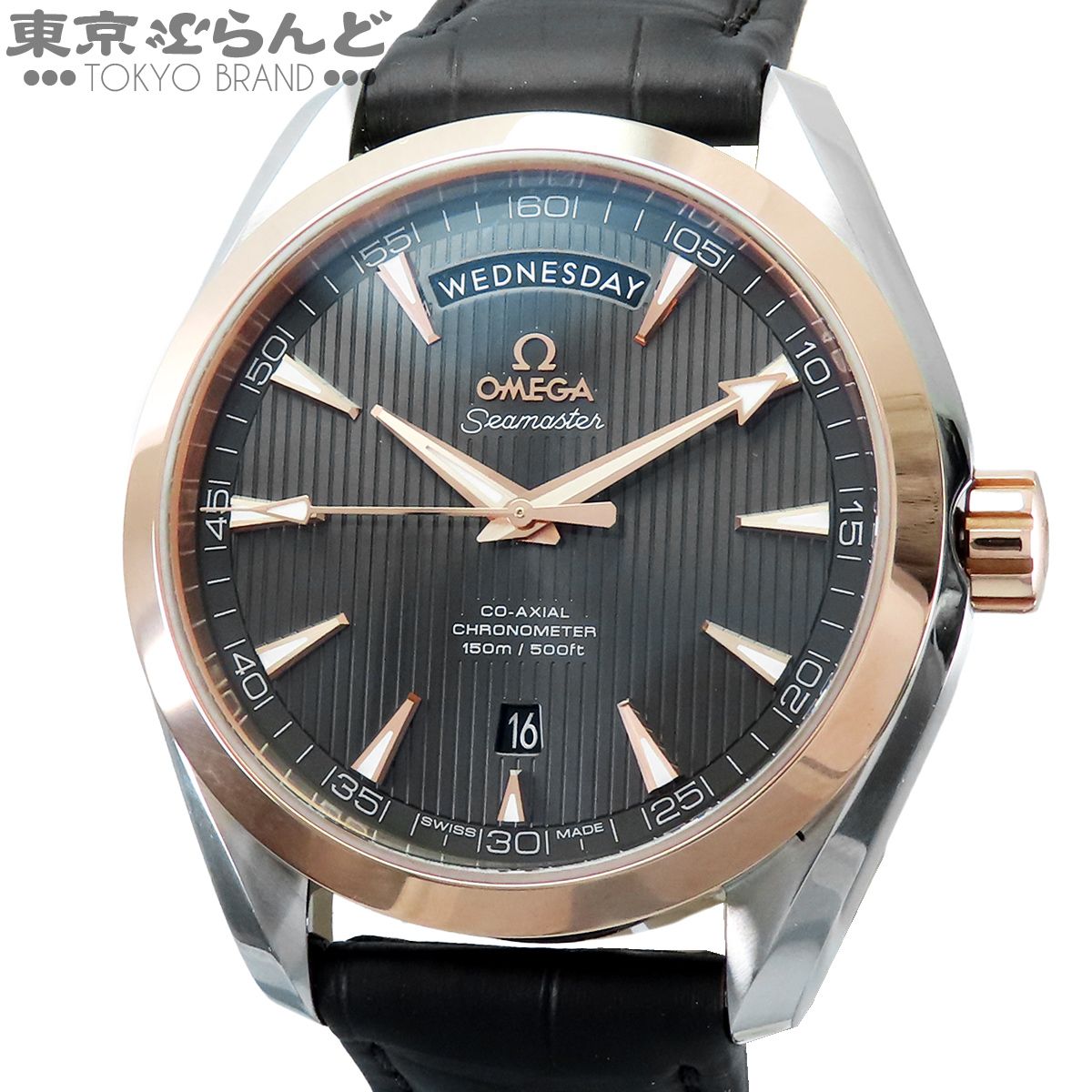 オメガ OMEGA シーマスター 231.23.42.22.06.001 グレー SS K18RG アリゲーターレザー アクアテラ デイデイト チークコンセプト 箱・保証書付 腕時計 メンズ 自動巻 展示未使用 101885627