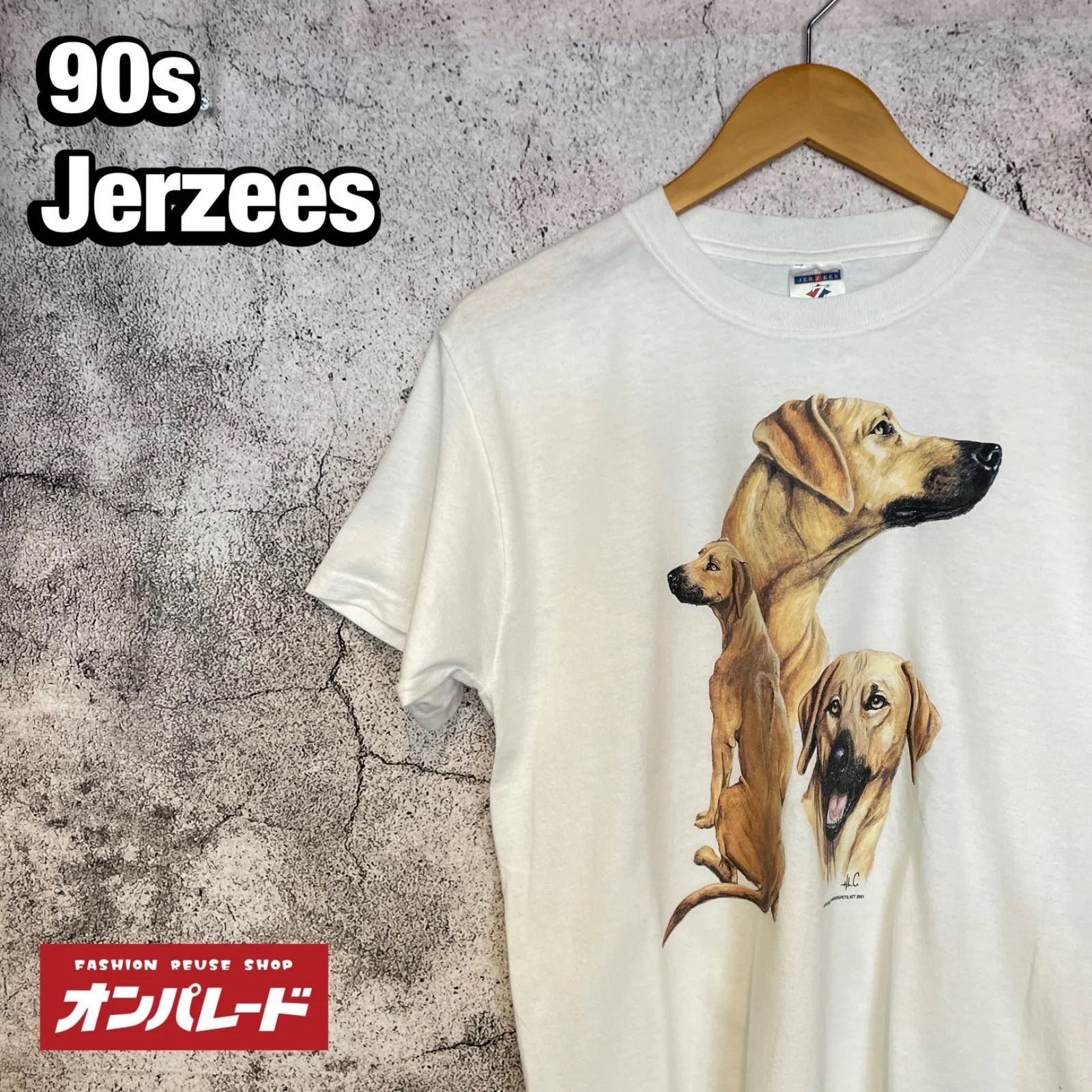 90s Jerzees ジャージーズ ヴィンテージ 半袖Tシャツ アニマル柄 犬 ホワイトタグ USA製 Mサイズ