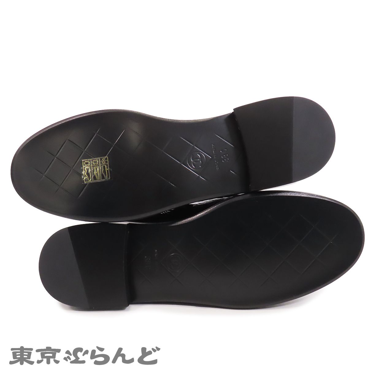 シャネル CHANEL ローファー ブラック 黒 ゴールド金具 パテントレザー