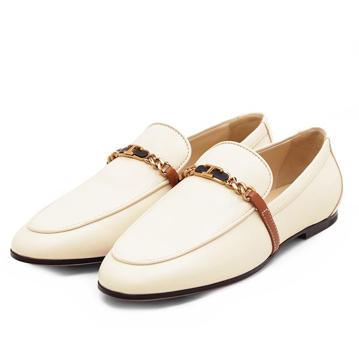 TOD'S ホワイトレザー ローファー 37 紙袋つき 新品同様】TOD'S トッズ ローファー サイズ 37 レディース チェーン