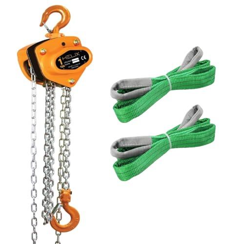 HELIX チェーンブロック 1t 3m 1000kg 手動式 荷締機 ガッチャ 1ton がっちゃ レバーホイスト レバー式ブロック 吊り上げ 軽量化 小型化 チェーンローラー 日本語説明書付き【スリングベルト 2m 幅50mm 2本セット 69117d9d