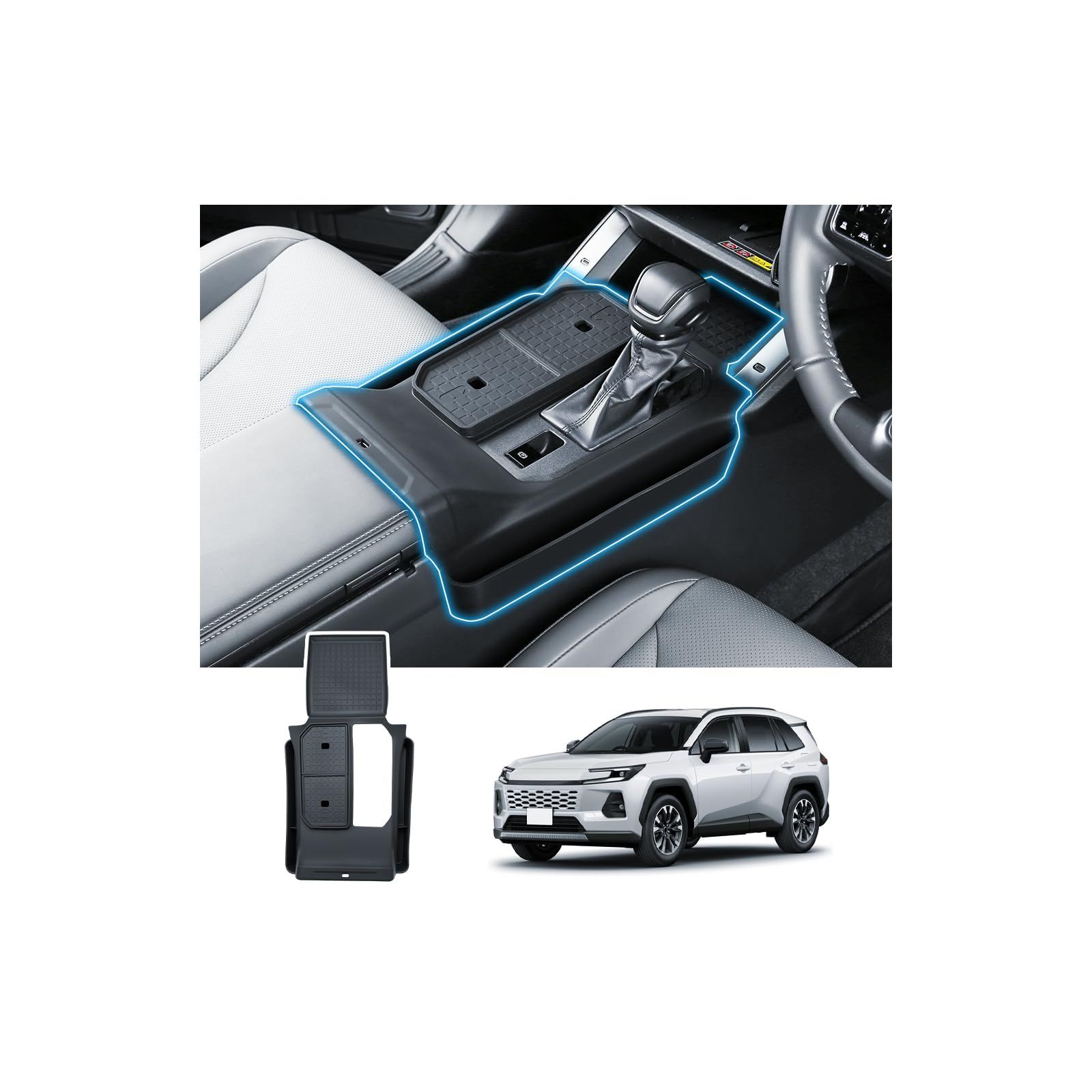 SKTU 新型RAV4 60系 センターコンソール シフトパネルカバー コンソールトレー 収納ポケット付き ドリンクホルダーカバー付き 全面カバー | シリコン素材 キズ?汚れ防止 コップホルダー増設 蓋付き 小物入れ 収納力アップ 無臭無毒 94e84fb3