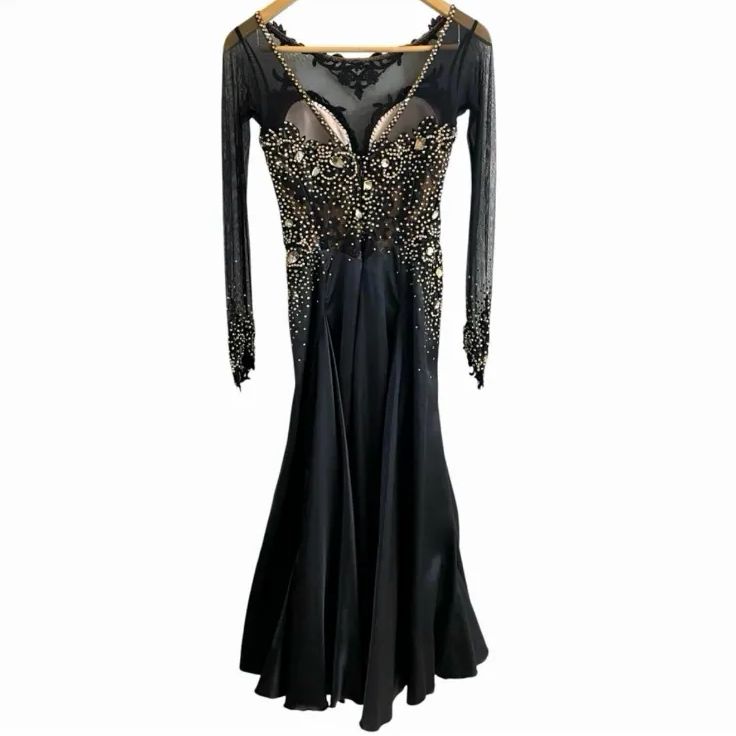 【⭐️ヤナギダダンスウェア】黒ラテンワンピース1931 YANAGIDA DANCE WEAR ヤナギダ ダンス ウェア 社交ダンス ドレス