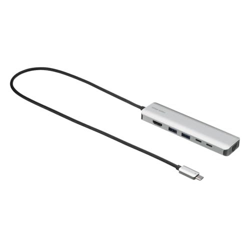 サンワサプライ ドッキングステーション USB-C 6in1 4K/120Hz・8K/30Hz HDMI/有線LAN/USB-A×2 / USB-C×2(1ポート PD給電用) / PD100W入力 / 50cmケーブル / L字変換付 USB-DKM9Syu