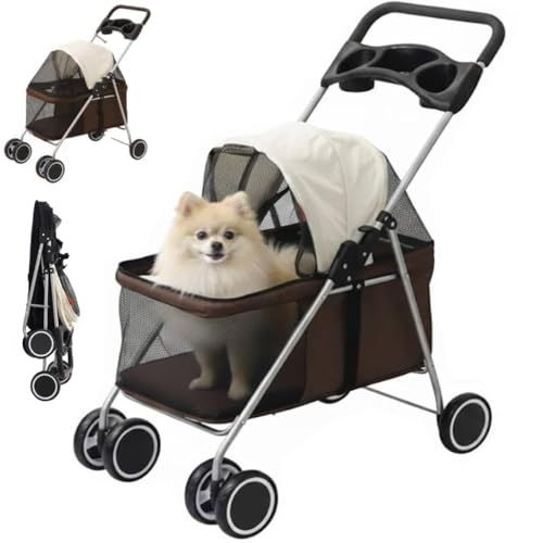 ペットキャリーカート ペットカート 小型犬 中型犬 【軽量 畳みやすい】 犬用カート ペットベビーカー 前輪360°後輪ブレーキ付き 耐荷重15Kg 老犬介護 お出かけ 公園散歩 旅行 通院 外出便利 iimono117 (ブラウン)i 5e8a400d