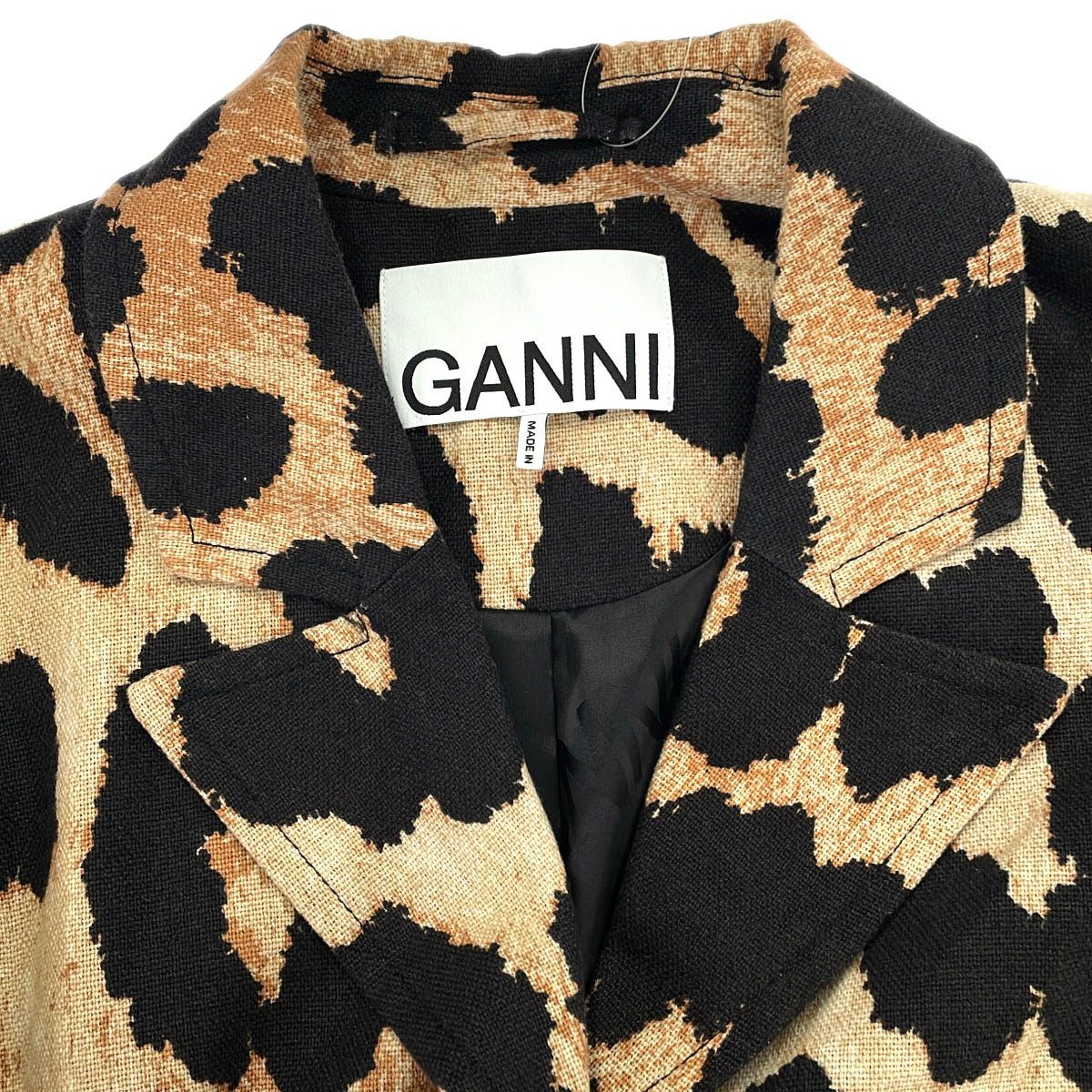 GANNI ガニー レオパードチェスターコート BA.A 6178 ベージュ×マルチ