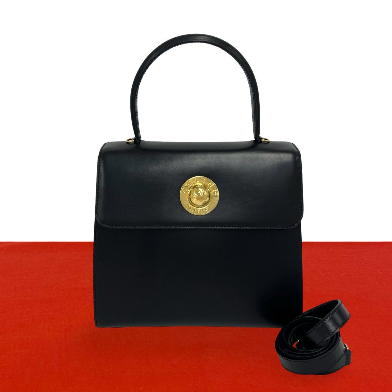 極 美品 CELINE セリーヌ ヴィンテージ スターボール ロゴ 金具 レザー