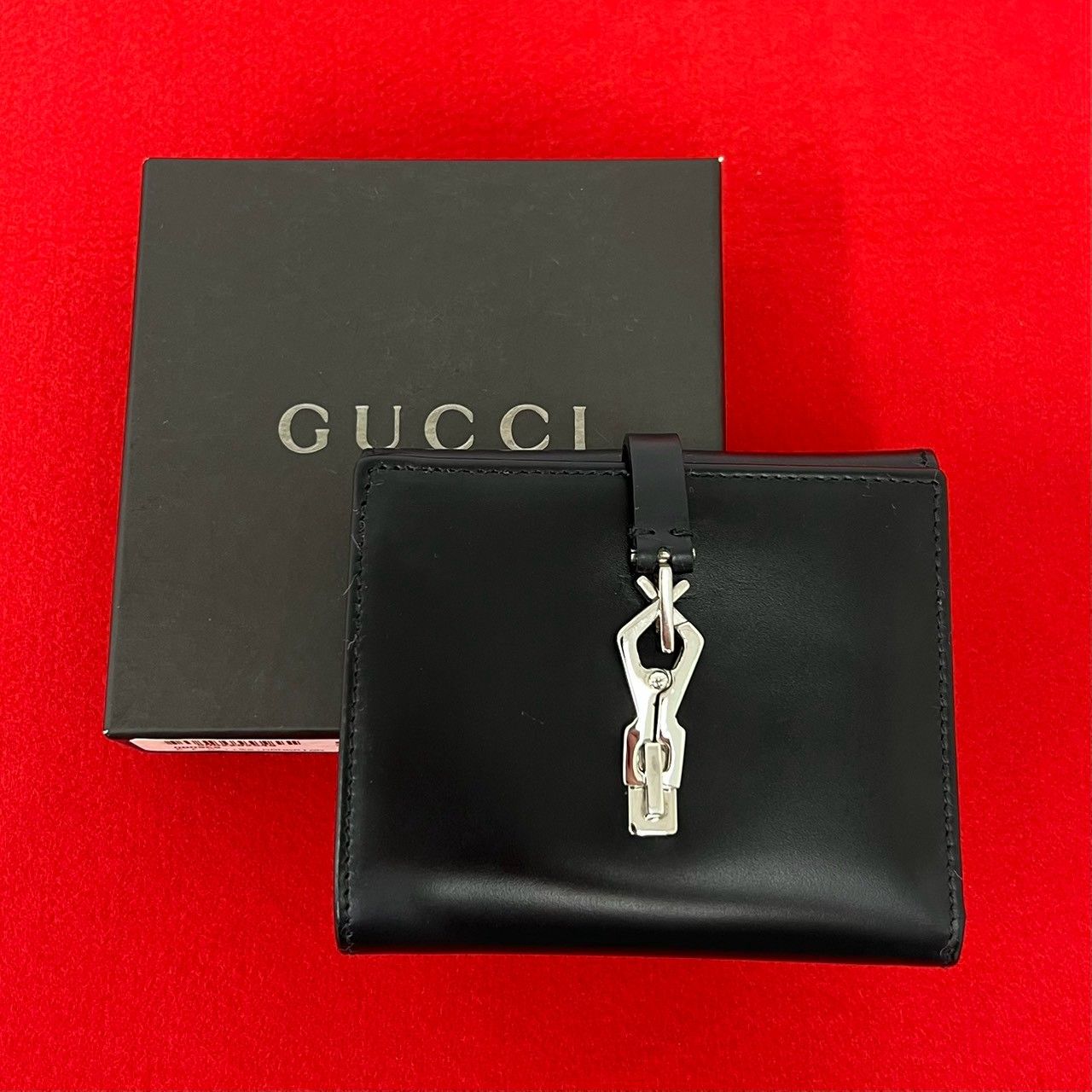 極 美品 箱付き GUCCI グッチ ジャッキー 金具 レザー 本革 二つ折り