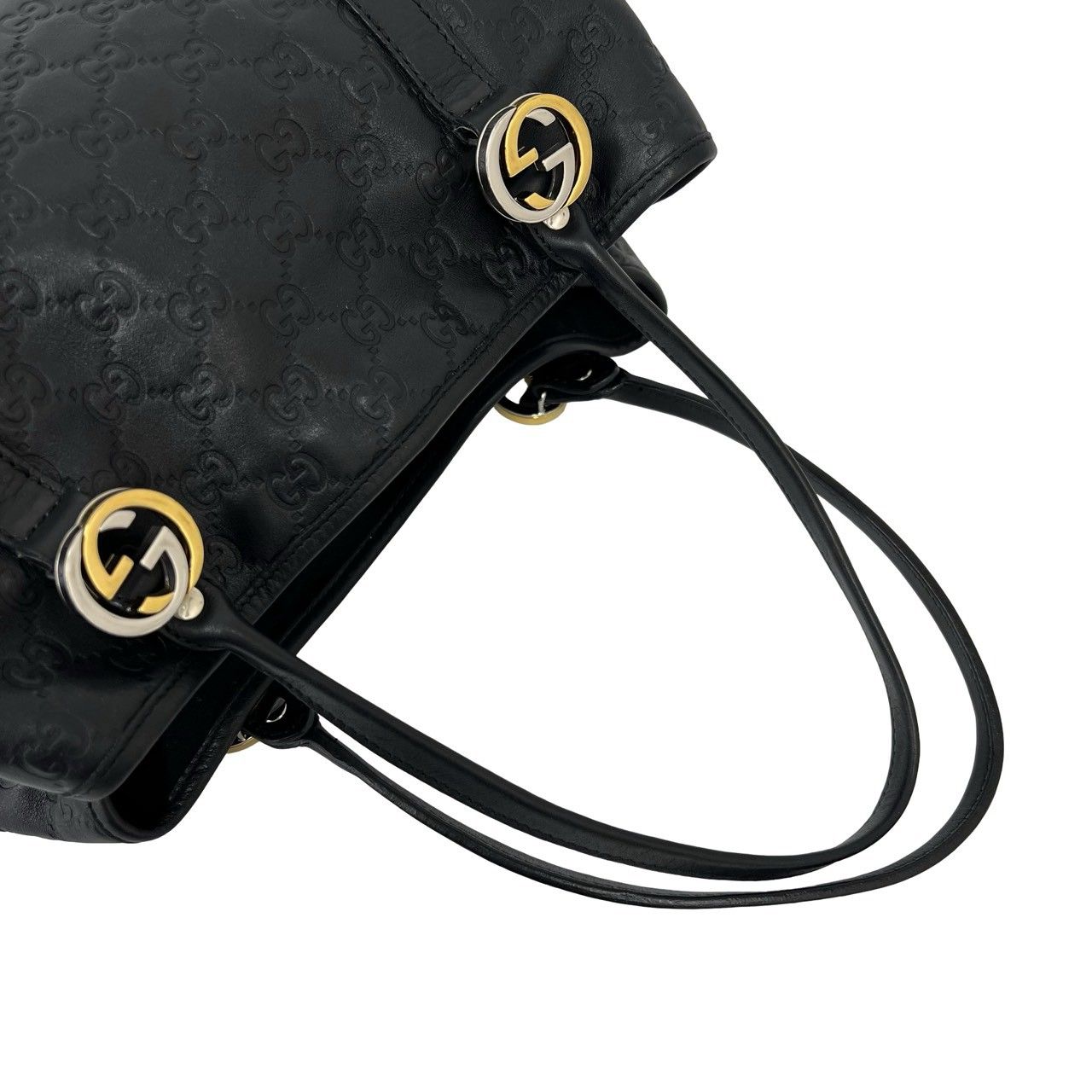 極 美品 GUCCI グッチ GGツインズ シマ レザー 本革 ロゴ 金具 トート 