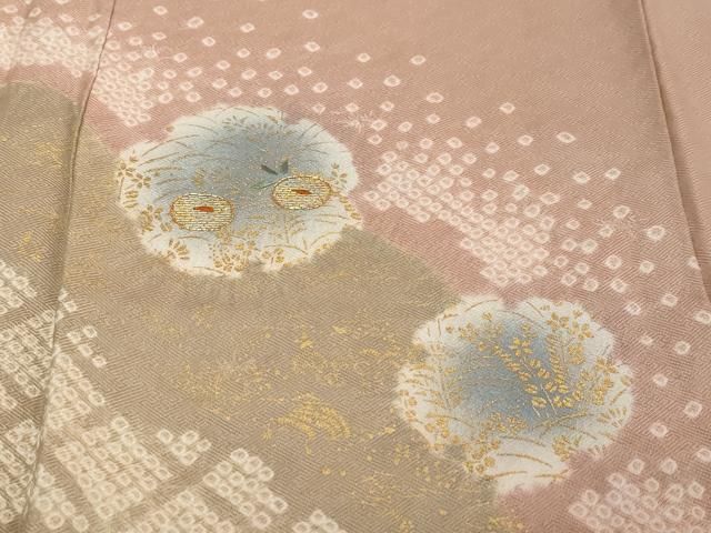 正絹 訪問着 フルセット　雲取り 鶴 松竹梅 金彩 レディース 正絹 訪問着 フルセット 雲取り 鶴 松竹梅 金彩