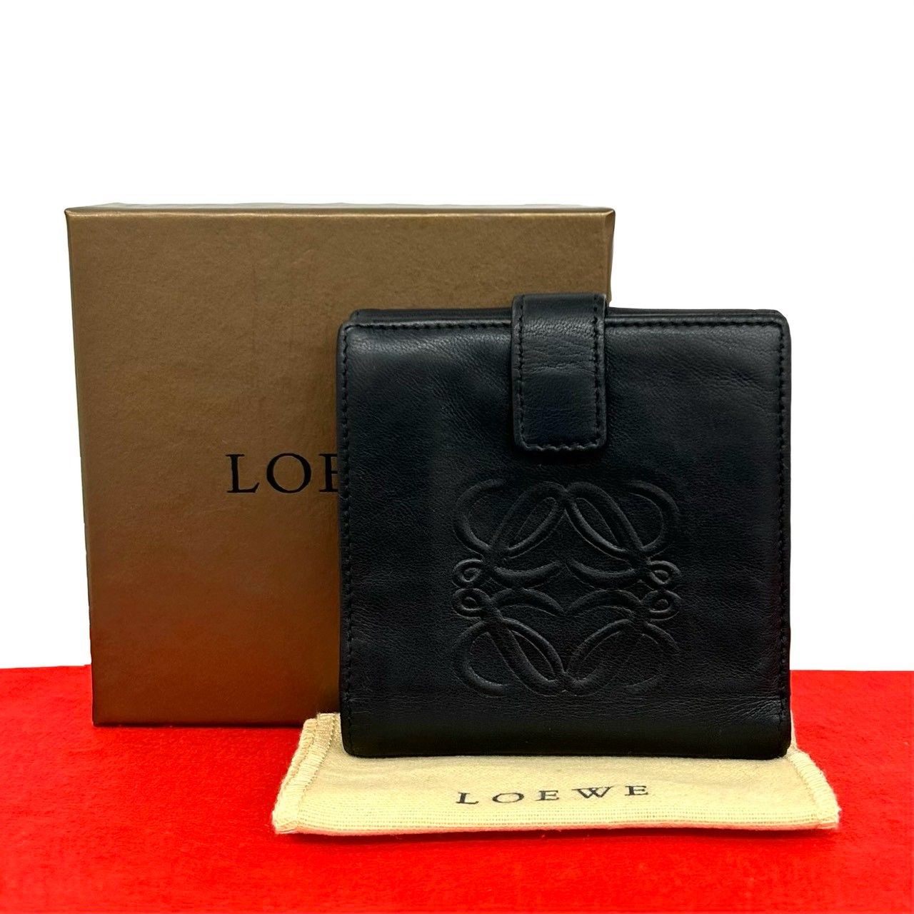 極 美品 箱付き LOEWE ロエベ アナグラム 型押し ロゴ ナッパ レザー