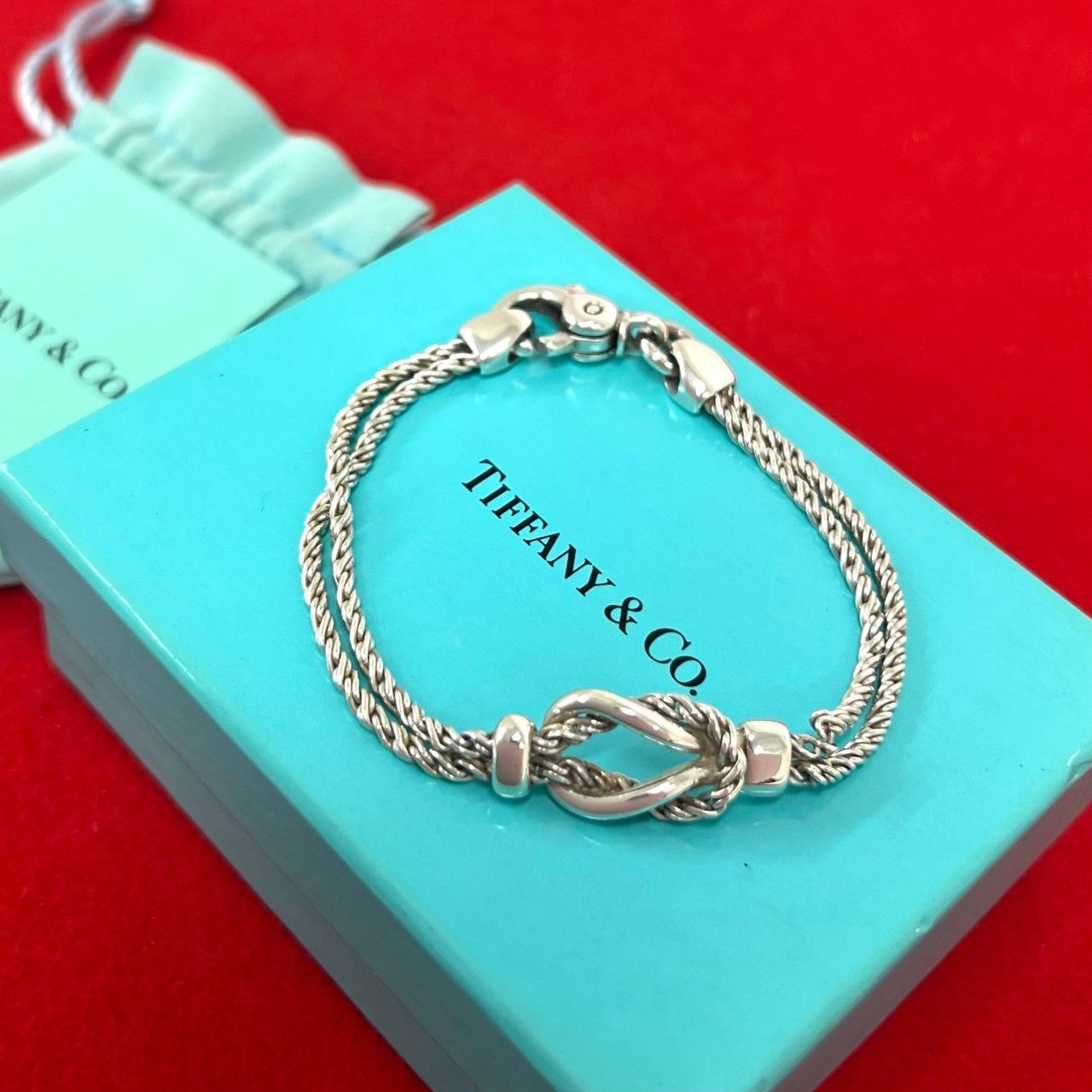 Tiffany & Co. ダブルリング ブレスレット シルバー 箱・袋付き 極 美品 箱 袋付き TIFFANY&Co. ティファニー ダブルロープ センター