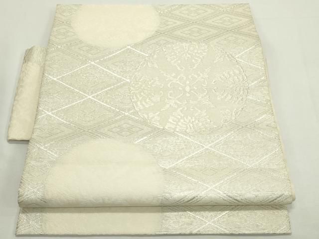 平和屋着物＊夏物 つけ帯 正倉院菱文 銀糸 正絹 逸品 CABJ9194rv