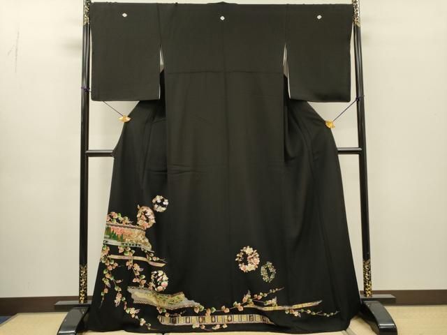 平和屋着物□豪華黒留袖 名所風景花文 金銀彩 正絹 逸品 CAAT7538vp 