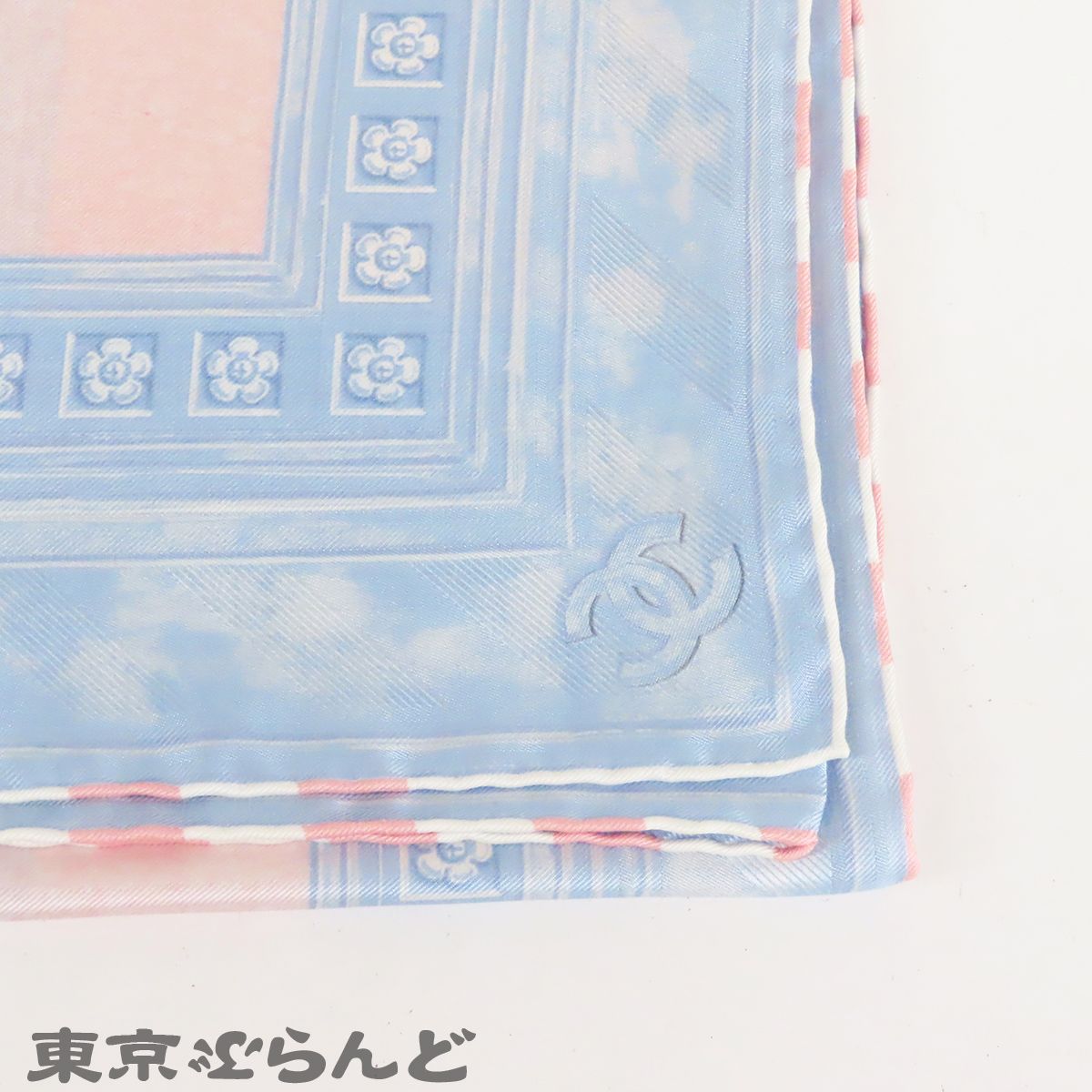 シャネル CHANEL ココプリント スカーフ ライトブルーxべビーピンク