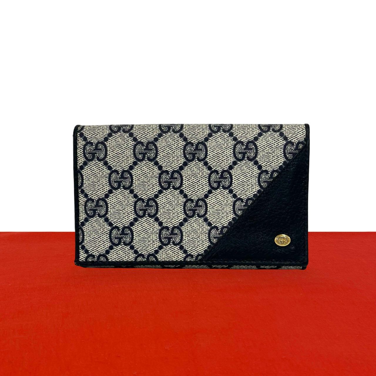 極 美品 希少品 GUCCI グッチ GG ロゴ 柄 金具 レザー 本革 二つ折り