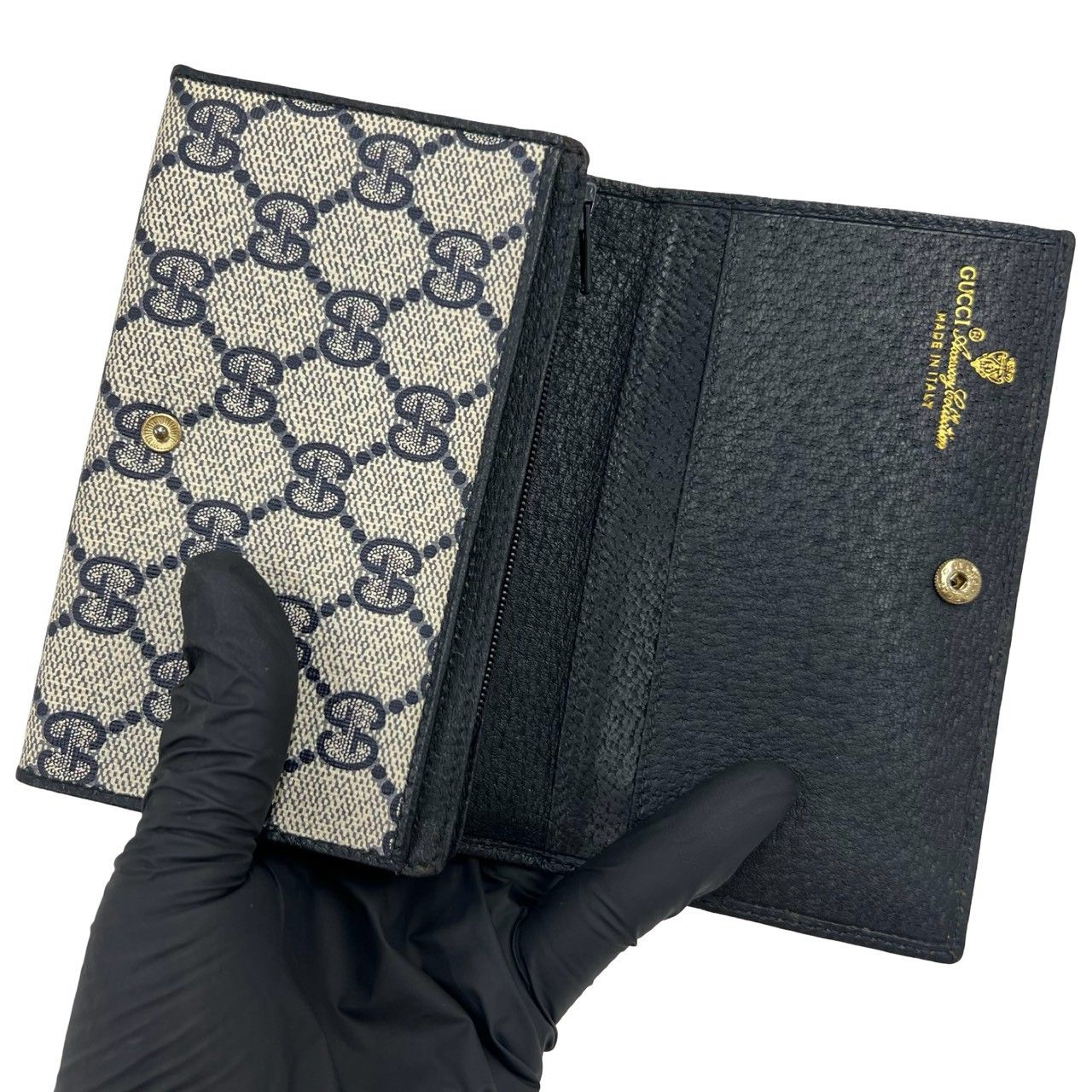極 美品 希少品 GUCCI グッチ GG ロゴ 柄 金具 レザー 本革 二つ折り